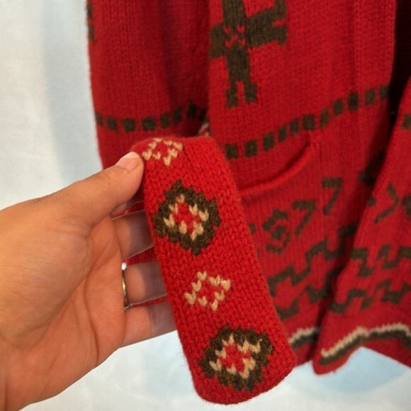 Sundance women’s heritage red southwestern 100% lambs wool tie cardigan size M - Picture 8 of 14